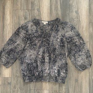 COLDWATER CREEK‎ BLACK/WHITE BRAIDED V-NECKLINE ELASTIC WAIST PEASANT BLOUSE 14